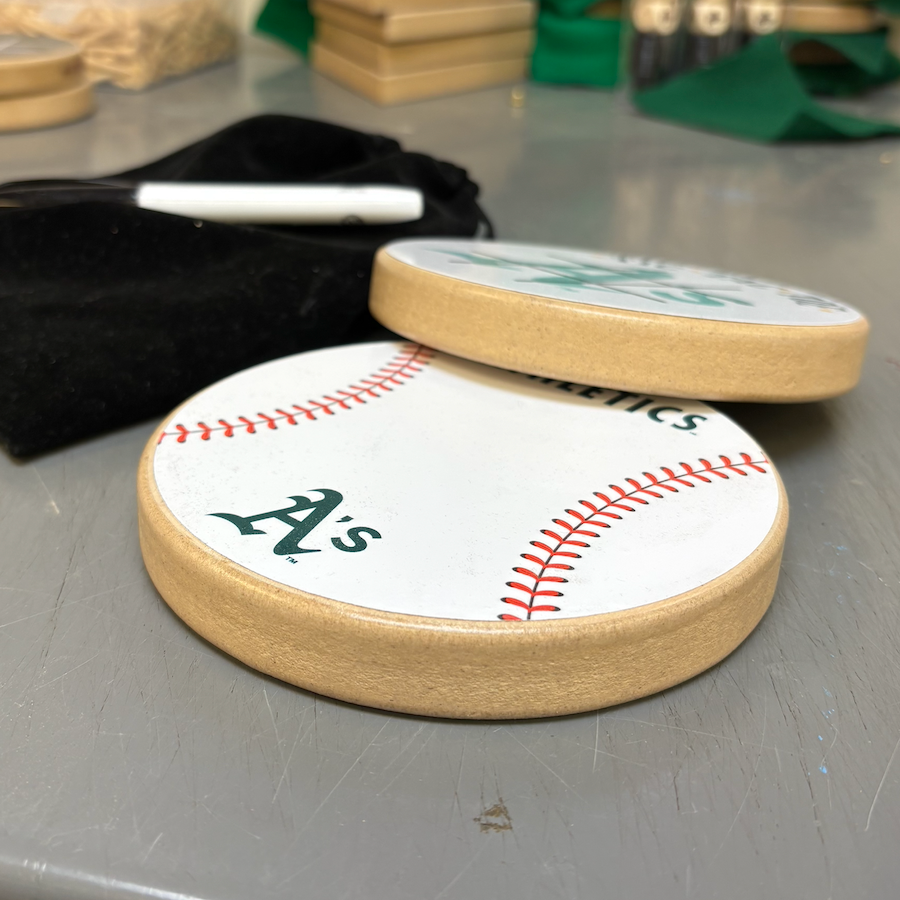 Oakland Athletics Portable Dry Erase Game Board - 6.5" Double-Sided Wooden Tic Tac Toe Travel Set with Marker & Bag