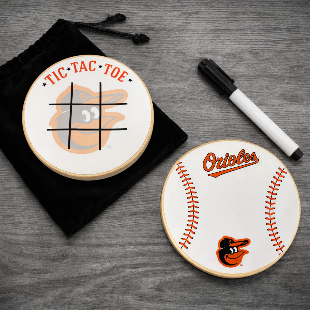 Baltimore Orioles Portable Dry Erase Game Board - 6.5" Double-Sided Wooden Tic Tac Toe Travel Set with Marker & Bag