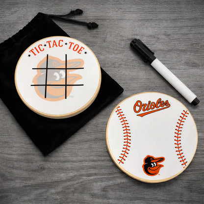 Baltimore Orioles Portable Dry Erase Game Board - 6.5" Double-Sided Wooden Tic Tac Toe Travel Set with Marker & Bag