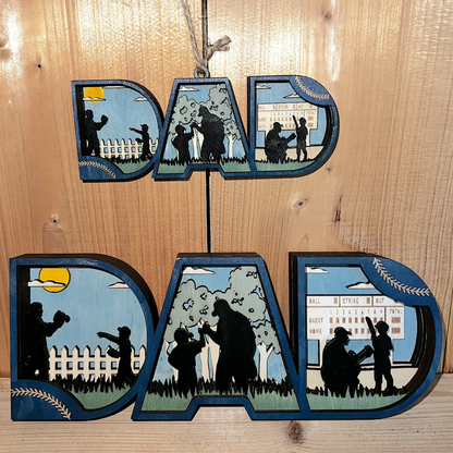 PRE-ORDER - "DAD" 3D Layered Wood Art - Baseball Shelf Decor