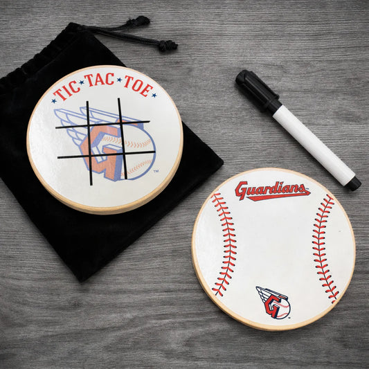 Cleveland Guardians Portable Dry Erase Game Board - 6.5" Double-Sided Wooden Tic Tac Toe Travel Set with Marker & Bag