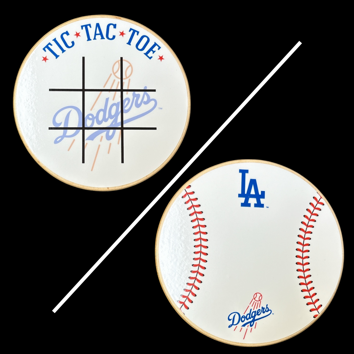 Los Angeles Dodgers Portable Dry Erase Game Board - 6.5" Double-Sided Wooden Tic Tac Toe Travel Set with Marker & Bag