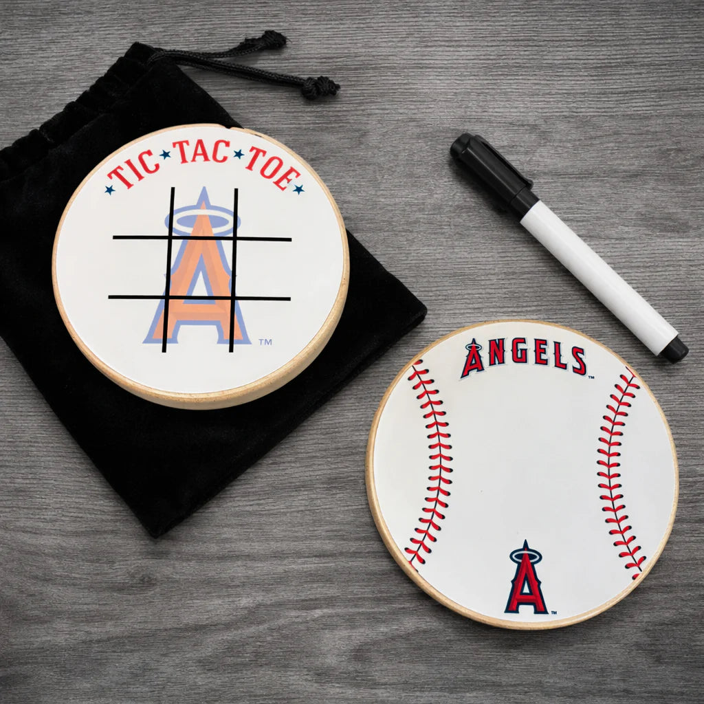 Los Angeles Angels Portable Dry Erase Game Board - 6.5" Double-Sided Wooden Tic Tac Toe Travel Set with Marker & Bag