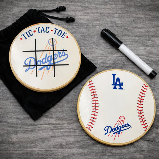 Los Angeles Dodgers Portable Dry Erase Game Board - 6.5" Double-Sided Wooden Tic Tac Toe Travel Set with Marker & Bag