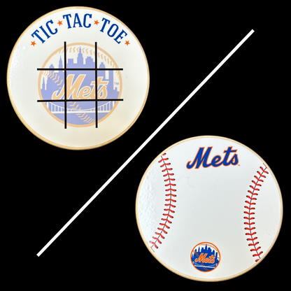 New York Mets Portable Dry Erase Game Board - 6.5" Double-Sided Wooden Tic Tac Toe Travel Set with Marker & Bag