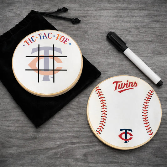 Minnesota Twins Portable Dry Erase Game Board - 6.5" Double-Sided Wooden Tic Tac Toe Travel Set with Marker & Bag