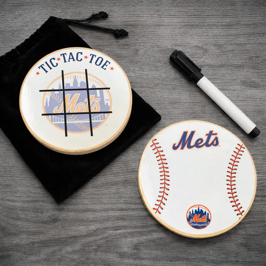 New York Mets Portable Dry Erase Game Board - 6.5" Double-Sided Wooden Tic Tac Toe Travel Set with Marker & Bag