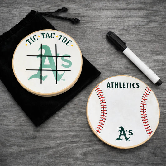 Oakland Athletics Portable Dry Erase Game Board - 6.5" Double-Sided Wooden Tic Tac Toe Travel Set with Marker & Bag