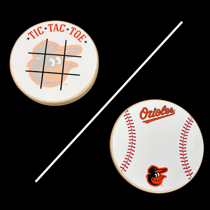 Baltimore Orioles Portable Dry Erase Game Board - 6.5" Double-Sided Wooden Tic Tac Toe Travel Set with Marker & Bag