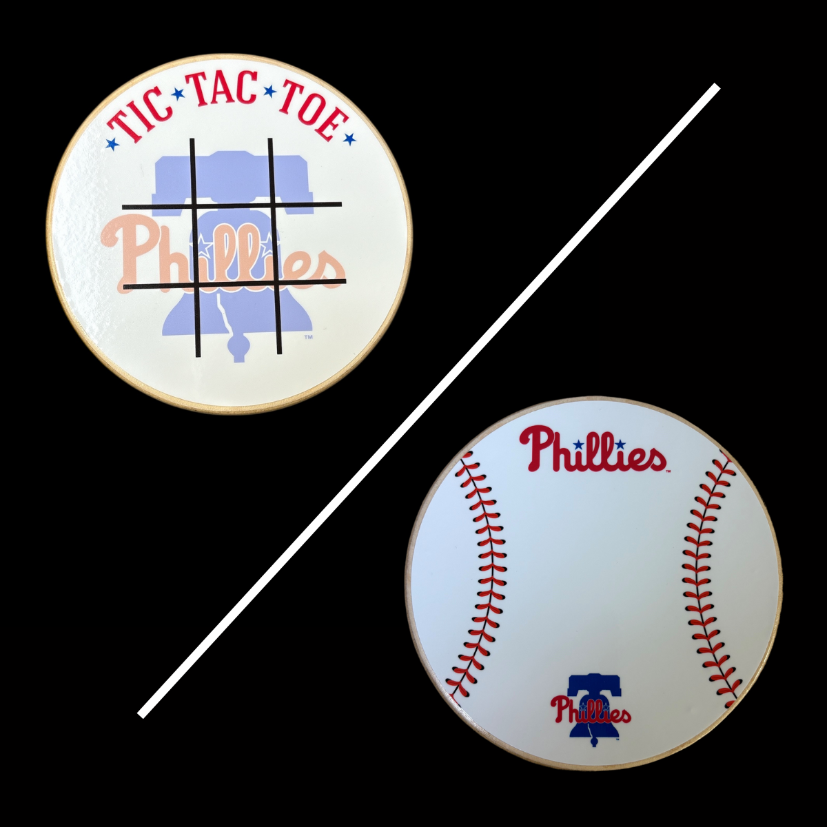 Philadelphia Phillies Portable Dry Erase Game Board - 6.5" Double-Sided Wooden Tic Tac Toe Travel Set with Marker & Bag