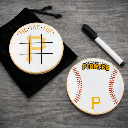 Pittsburgh Pirates Portable Dry Erase Game Board - 6.5" Double-Sided Wooden Tic Tac Toe Travel Set with Marker & Bag
