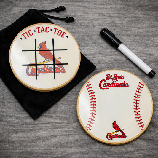 St. Louis Cardinals Portable Dry Erase Game Board - 6.5" Double-Sided Wooden Tic Tac Toe Travel Set with Marker & Bag
