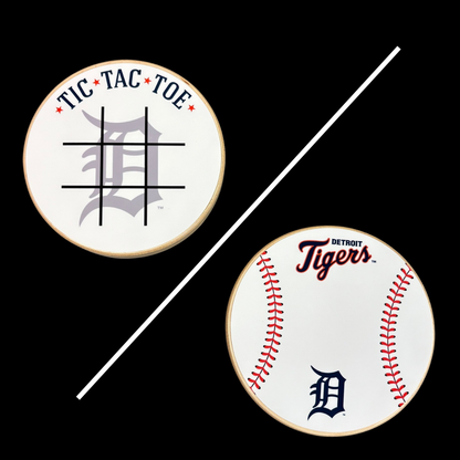 Detroit Tigers Portable Dry Erase Game Board - 6.5" Double-Sided Wooden Tic Tac Toe Travel Set with Marker & Bag