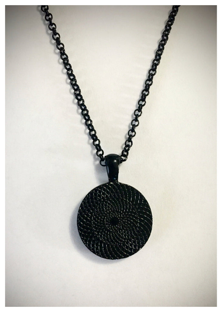 Jet Black Baseball Seam Pendant Necklace