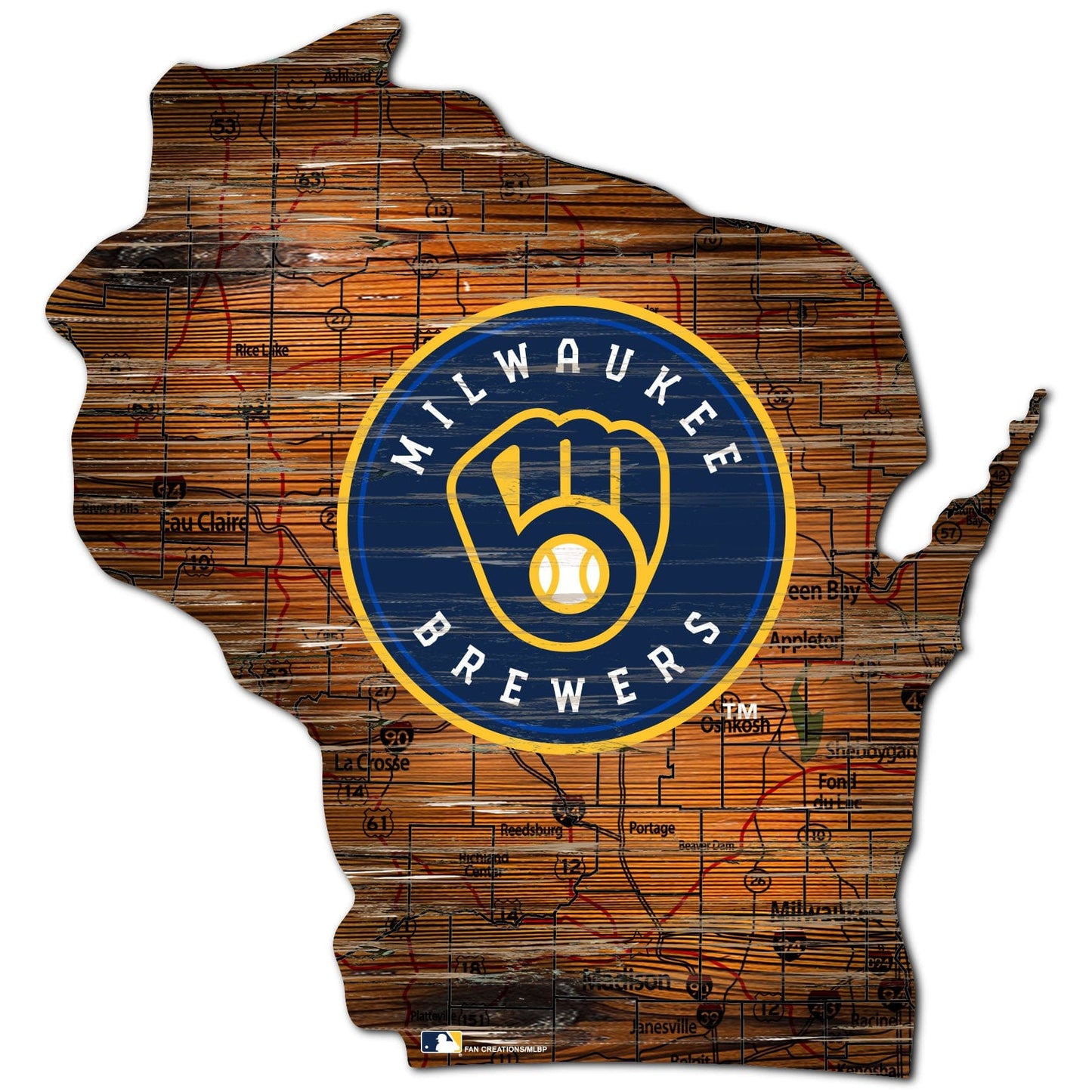 Milwaukee Brewers Distressed State With Logo Sign
